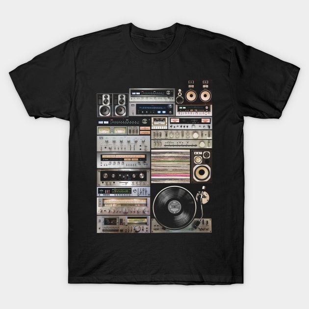 Hifidelity Vintage Music HiFi Sound system setup collage art T-Shirt by bulografik